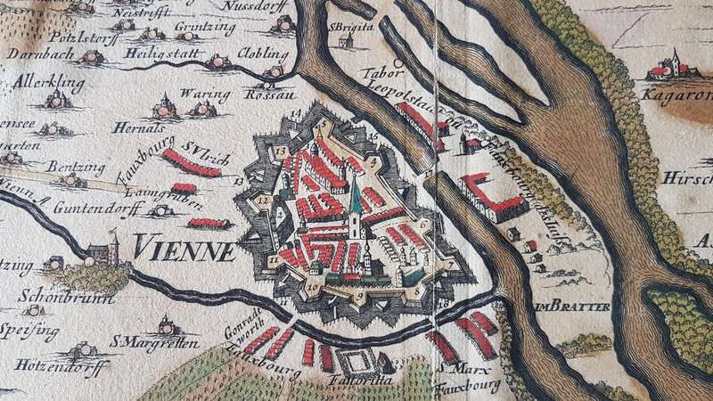 ORIGINAL map of Vienna dated 1692.Plan de la Ville de Vienne en Austriche et ses Environs  SANSON.