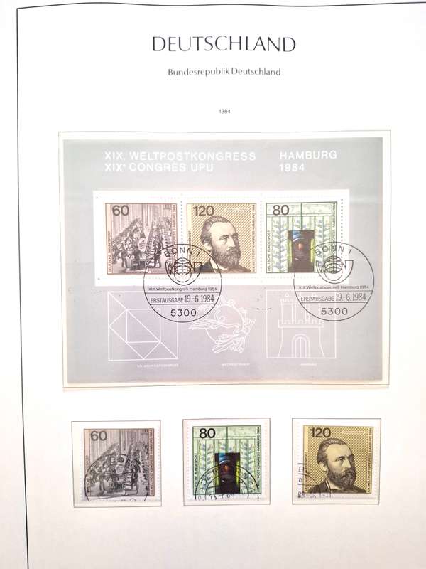 Deutsches Bund 1949 to 1990 Preprinted album mostly complete with used stamps - see images