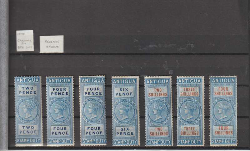 Antigua 1870 Revenue Stamp Selection. Good CV !!!