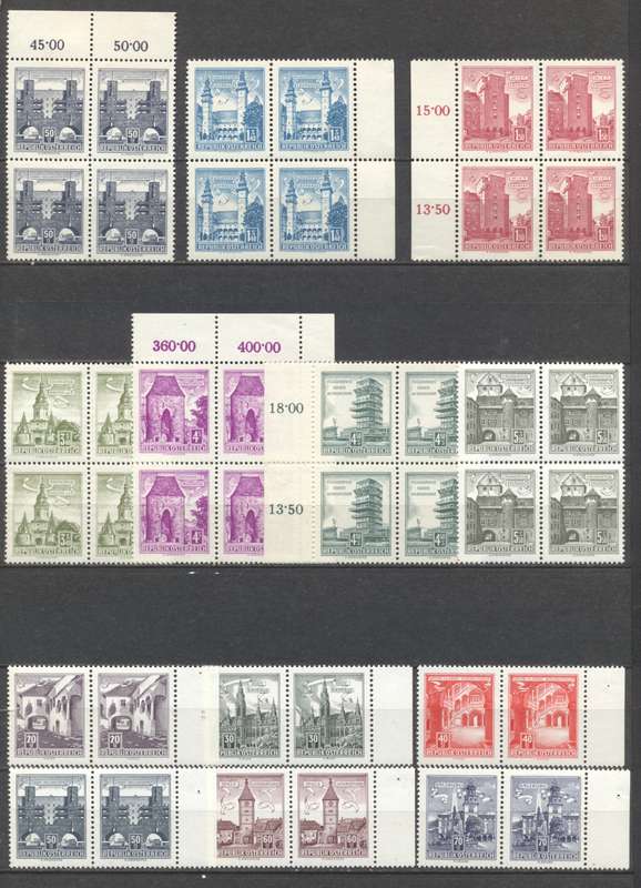 Austria 1957 Scarce Definitives Unmounted Mint Blocks & Pairs to top value - CV R 5000  !