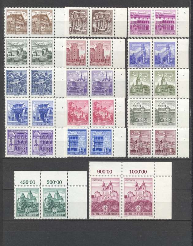 Austria 1957 Scarce Definitives Unmounted Mint Blocks & Pairs to top value - CV R 5000  !