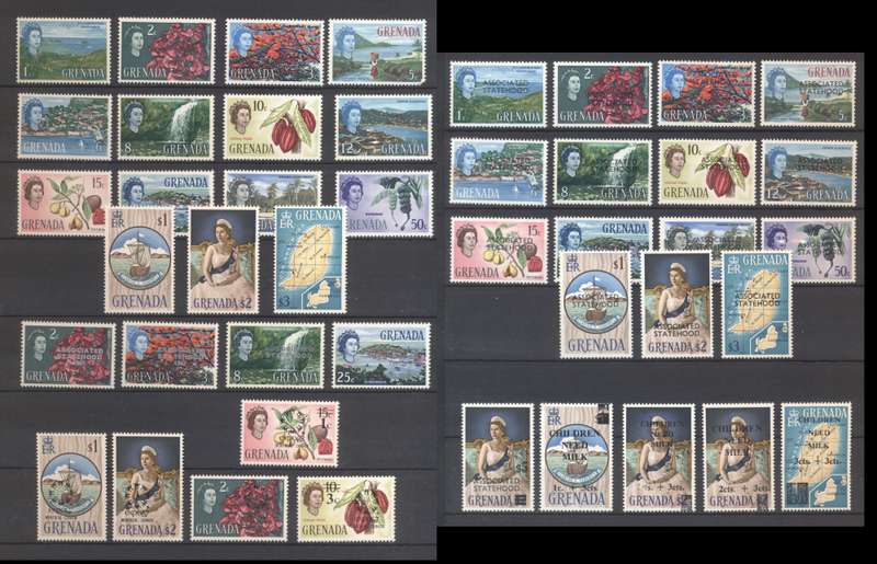 Grenada QEII definitives selection - various overprints - MLH - see 2 scans