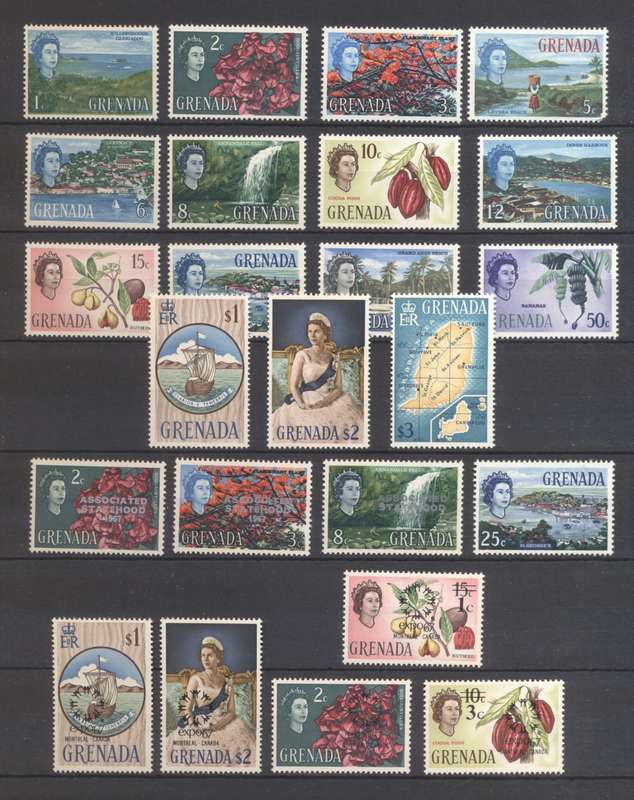 Grenada QEII definitives selection - various overprints - MLH - see 2 scans