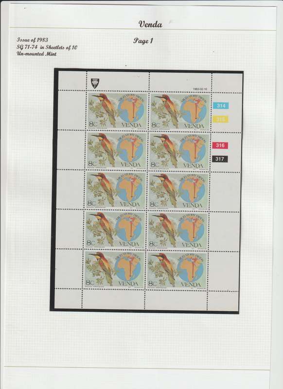 Venda 1983 - 1984 migratory birds & 1985 songbirds sheetlets of ten. CV 600.00