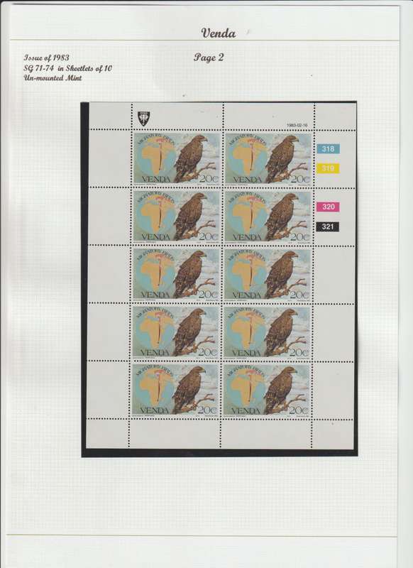 Venda 1983 - 1984 migratory birds & 1985 songbirds sheetlets of ten. CV 600.00