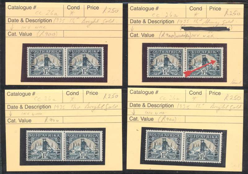 Union 1935 26a 1 1/2d official MLH Mint Pairs x 4 - CV R 3600