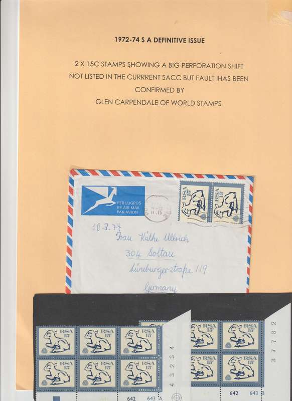 RSA 1972-74 15c deffinitive issue On Piece & controls showing major perf shift.