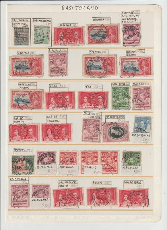 Basutoland Post mark selection, note COGH interprovincial usage (RARE !!!) & stock card selection.