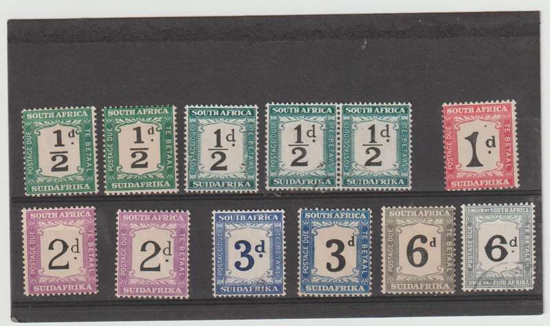 South Africa postage due selection on 3 x stock cards. See Scans.