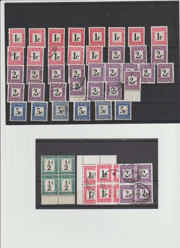 South Africa postage due selection on 3 x stock cards. See Scans.