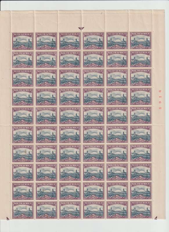 Union of SA 2d Hyphenated Pictorials Complete Sheet CV R 6000.00. Scarce. See Scans !!!