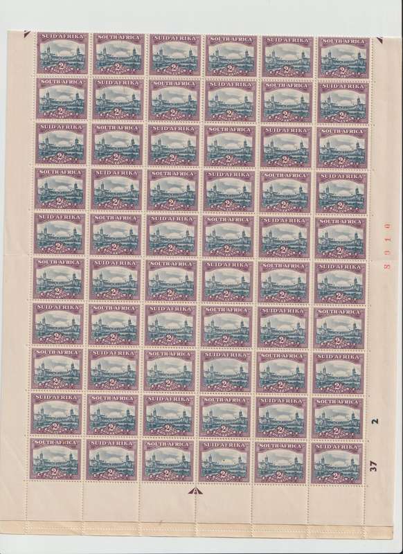 Union of SA 2d Hyphenated Pictorials Complete Sheet CV R 6000.00. Scarce. See Scans !!!