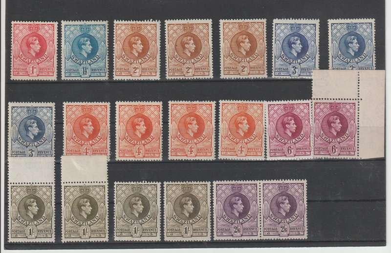 Swaziland 1938 - 1954 KGVI Stamps ** mint on stock card. See Scans !!!