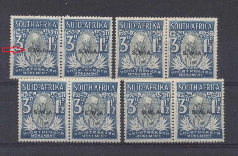 S.W.A. 1935 SACC 122b "overprint shifted to centre" x 4 - Mint light hinge - CV R 4000 ! (SACC 2023)