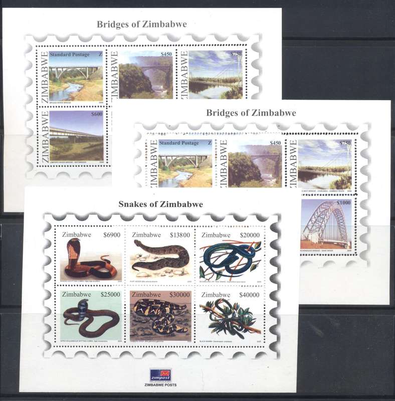 Zimbabwe 2005/2006 sheetlets x 3 - superb condition
