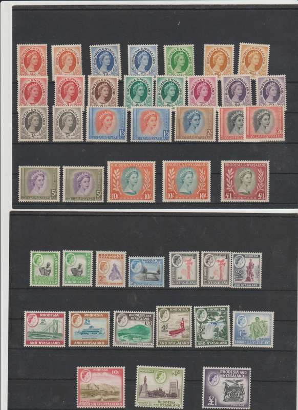 Rhodesia & Nyasaland 1954 QE II, 1959 QE II C/Sets + duplicates. CV + R 7000.00. L * M mint.