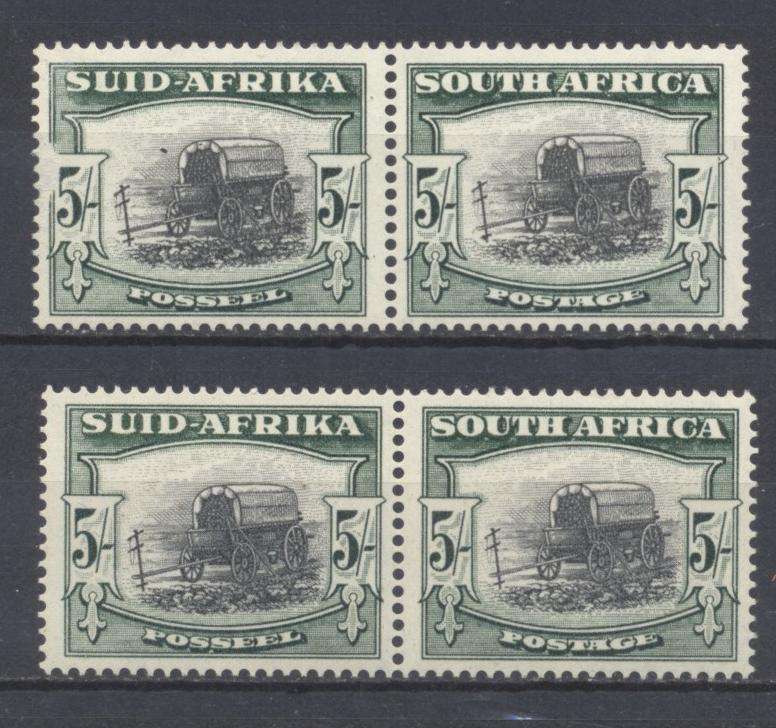 1948 CC 121a 5/- Yellow Green Superb Unmounted Pairs x 2 - CV R 3000