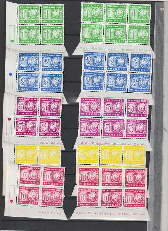 Rhodesia 1951 - 1970 Postage due Stamps & Blocks. ** mint, * mint, *used. Good CV See Scans !!!