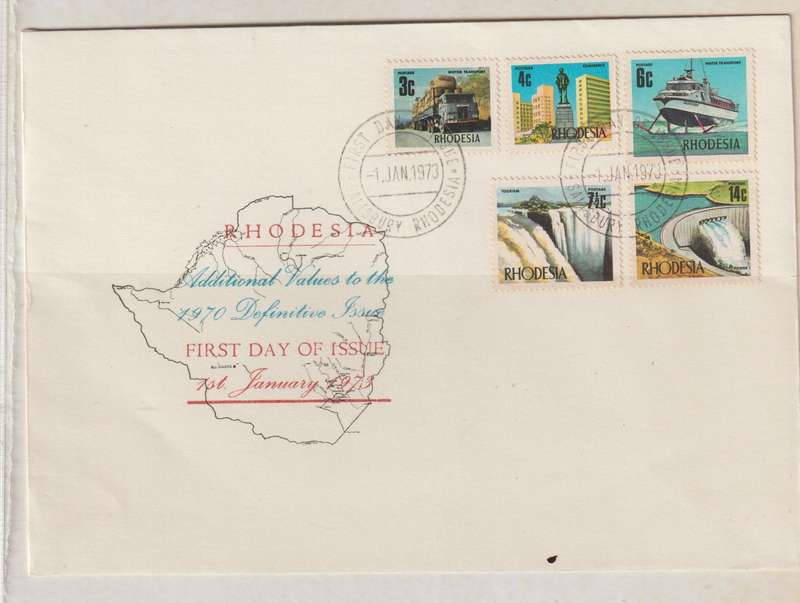 Rhodesia 1973 Additional values,/set, Imprint BlExcluding 7,5 c Vic Falls) & FDC. Good CV .