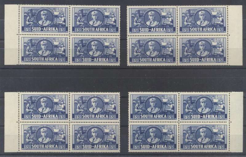 1941/42 Large wars 3d Superb Unmounted marginal blocks x 4 - CV R 1400