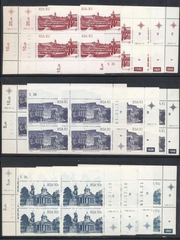 RSA Buildings Definitives Issue 60 x different dates/ cyl no.s controls - all superb - see 4 scans