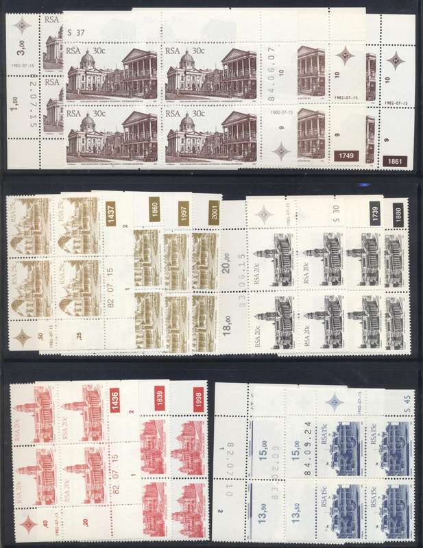 RSA Buildings Definitives Issue 60 x different dates/ cyl no.s controls - all superb - see 4 scans