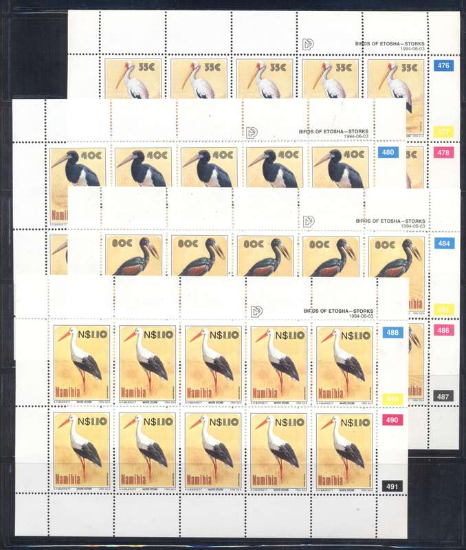 Namibia 1994 storks -  Full sheets set of 4 - superb condition !