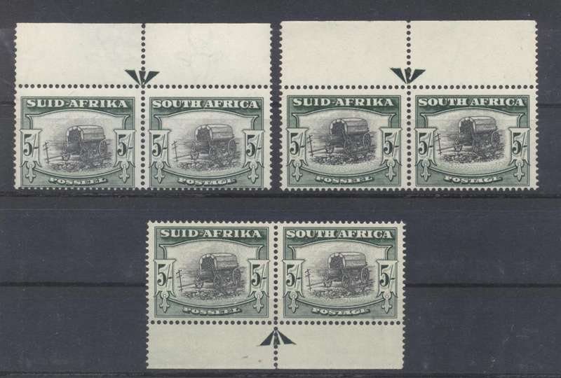 1947 CC 121 5s Black & Pale Green Superb Unmounted Arrow Pairs x 3 - CV R 4500 !