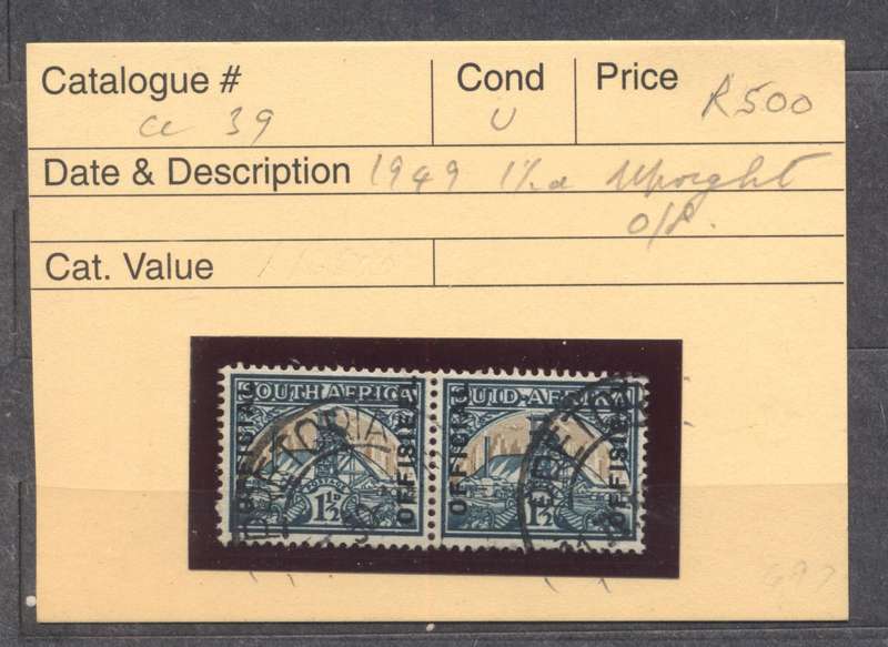 1949 CC O39 1 1/2d Official Pair (used) CV R 1600!