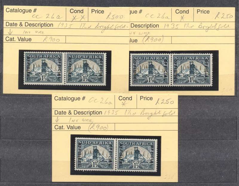 1935 CC O26a 1 1/2d Officials Pairs x 3 - 1 MNH , 2 MLH - CV R 2700 !