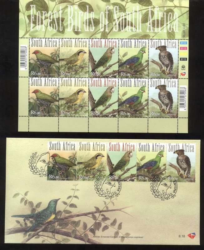 RSA 2011 Forest Birds & 2008 Big 5 of Birds Sheetlets + covers - superb condition
