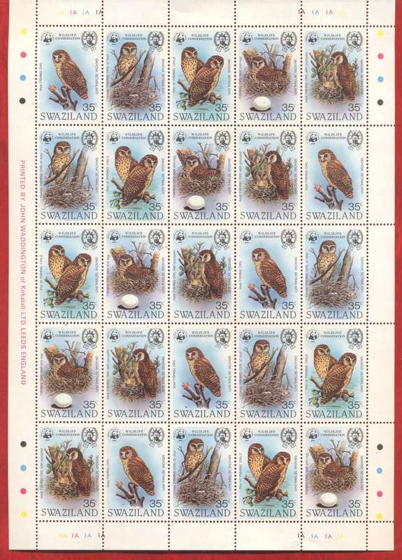Swaziland 1982 - Wildlife Conservation - Full Sheet of Owls - Superb Condition