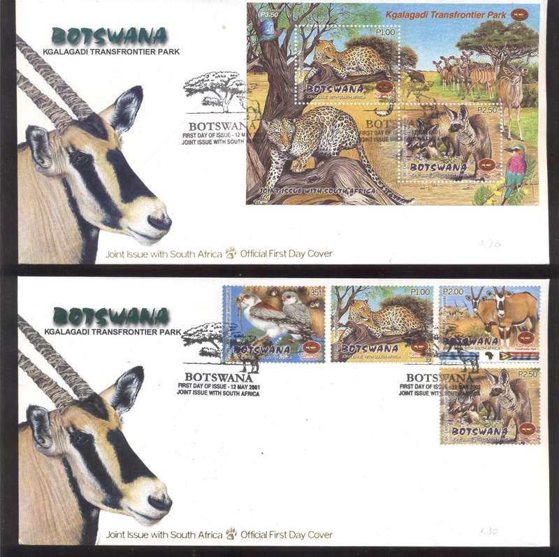 Botswana 2001 Kgalagadi Transfrontier Park set of 2 covers - fresh