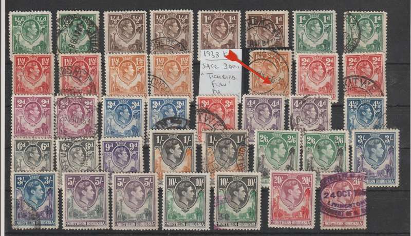 Northern Rhodesia KGVI Selection. *m,*u. Note SACC 30a " Tick bird flaw" High CV, See Scans.