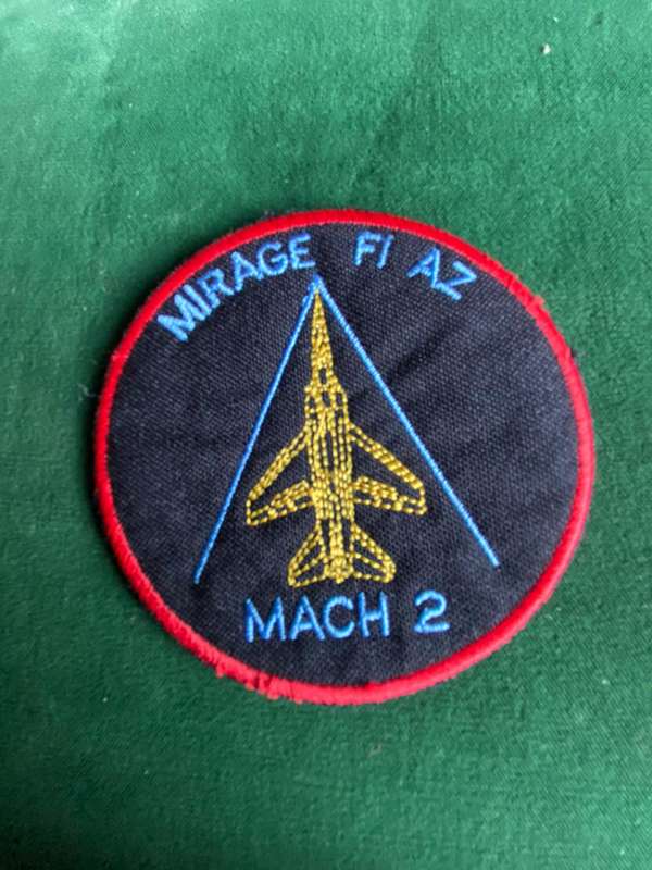 1 SQUADRON MIRAGE F1 A2 MACH 2 PATCH-WORN 1990'S-1997 ON LEFT BREAST BY MEMBERS WHO BROKE THE SOUND