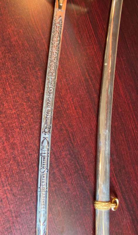 Post WW2 US Marine Corps Officers Sword and Scabbard by Officers Equipment U.S.M.C. Seria