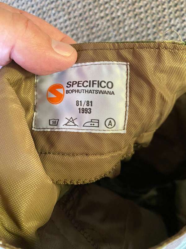 POLICE SPECIAL TASK FORCE-2ND PATTERN CAMO TROUSERS-SIZE 32-LABELLED AND DATED 1993-PIPE LENGTH 77CM