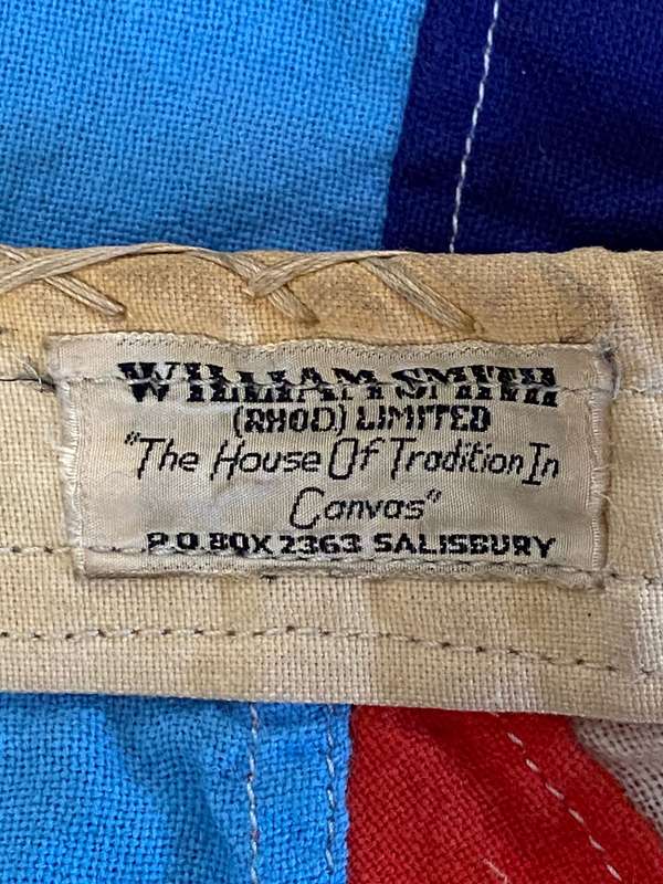 ORIGINAL,LABELLED RHODESIAN FLAG FLOWN FROM 1964-1968-GOOD CONDITION-2 SIDED-STITCHED
