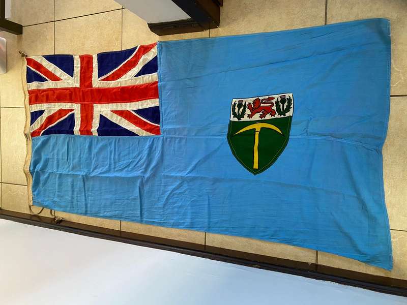 ORIGINAL,LABELLED RHODESIAN FLAG FLOWN FROM 1964-1968-GOOD CONDITION-2 SIDED-STITCHED