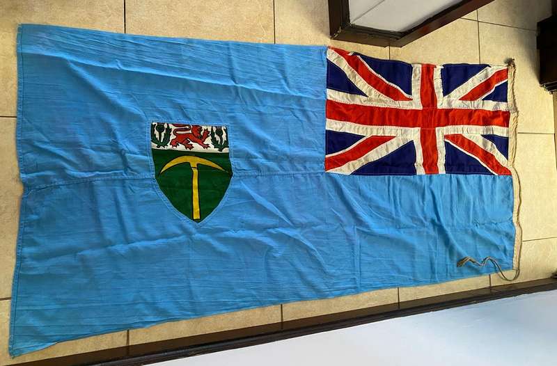 ORIGINAL,LABELLED RHODESIAN FLAG FLOWN FROM 1964-1968-GOOD CONDITION-2 SIDED-STITCHED