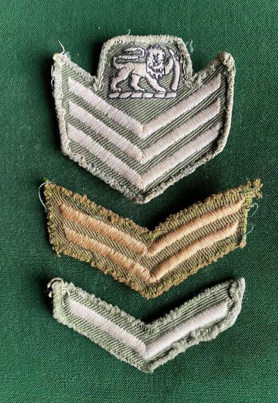 RHODESIAN FIELD DRESS RANK INSIGNIA FOR COLOUR SERGEANT/CORPORAL AND LANCE CORPORAL-WORN 1960'S-80