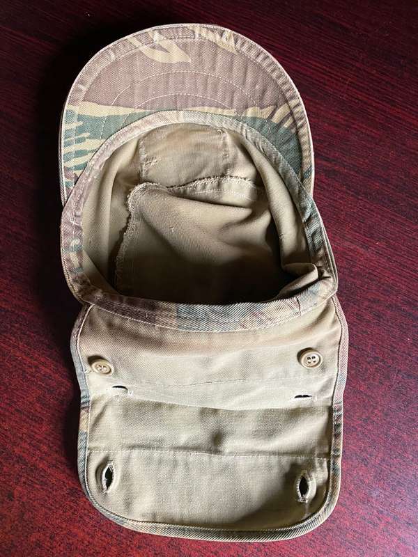 RHODESIAN CAMO FLAP CAP-RHODESIAN FLIGHT SERGEANT FLAP CAP-LOTS OF CHARACTER-USED-INSIDE RING MEASUR