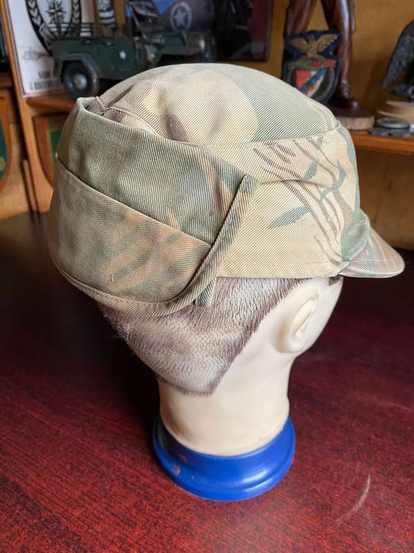 RHODESIAN CAMO FLAP CAP-RHODESIAN FLIGHT SERGEANT FLAP CAP-LOTS OF CHARACTER-USED-INSIDE RING MEASUR