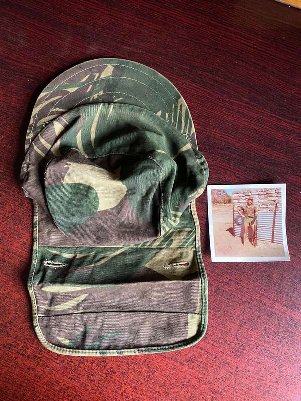 RHODESIAN CAMO FLAP CAP-BELONGED TO THE GUY IN THE PHOTO-UNFORTUNATELY I DO NOT HAVE HIS NAME-PICTUR