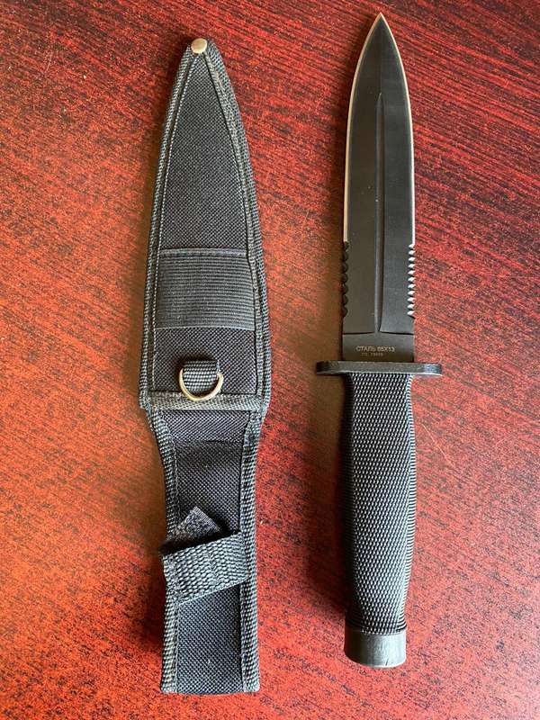 BODA DOUBLE EDGE COMBAT DAGGER WITH SHEATH-CONDITION  NEW-OVERALL LENGTH 28,5 CM