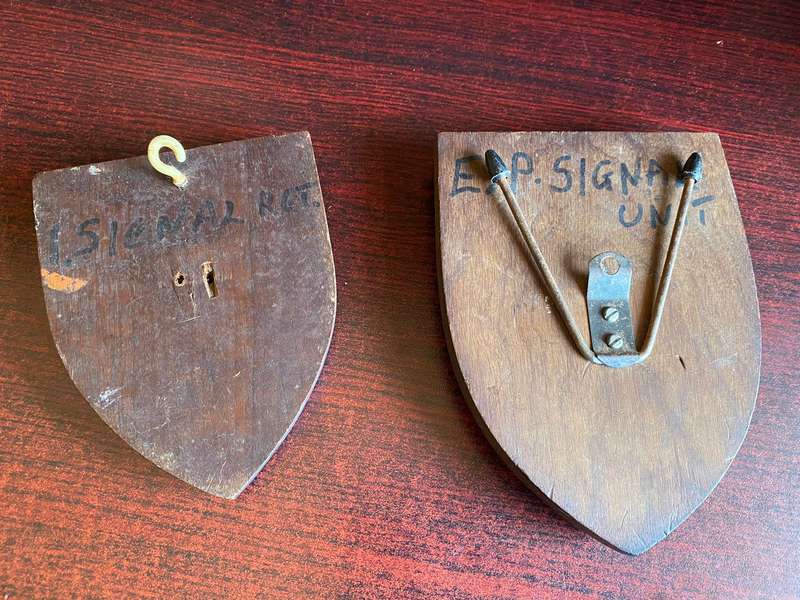 2X SIGNALS PLAQUES-SOLD TOGETHER TO WO 1 D.P. CORBY-DATED 1973 AND 1985