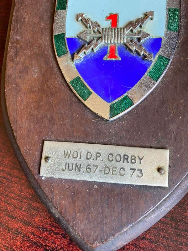 2X SIGNALS PLAQUES-SOLD TOGETHER TO WO 1 D.P. CORBY-DATED 1973 AND 1985