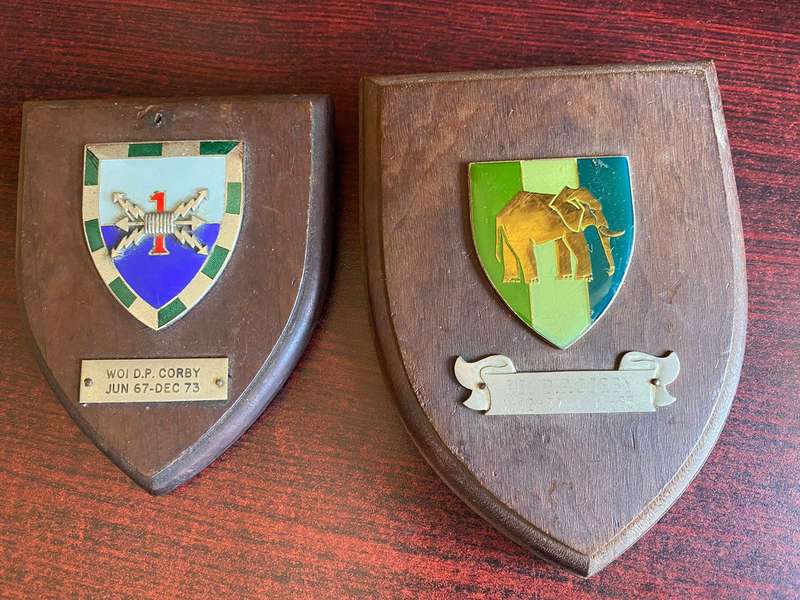 2X SIGNALS PLAQUES-SOLD TOGETHER TO WO 1 D.P. CORBY-DATED 1973 AND 1985
