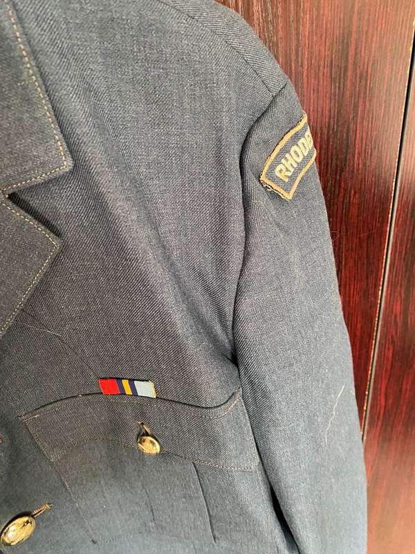 RHODESIAN AIR FORCE STEP OUT JACKET AND TROUSERS- THE JACKET A SIZE MEDIUM-MEASURES 56CM ARMPIT TO A