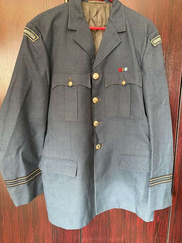 RHODESIAN AIR FORCE STEP OUT JACKET AND TROUSERS- THE JACKET A SIZE MEDIUM-MEASURES 56CM ARMPIT TO A